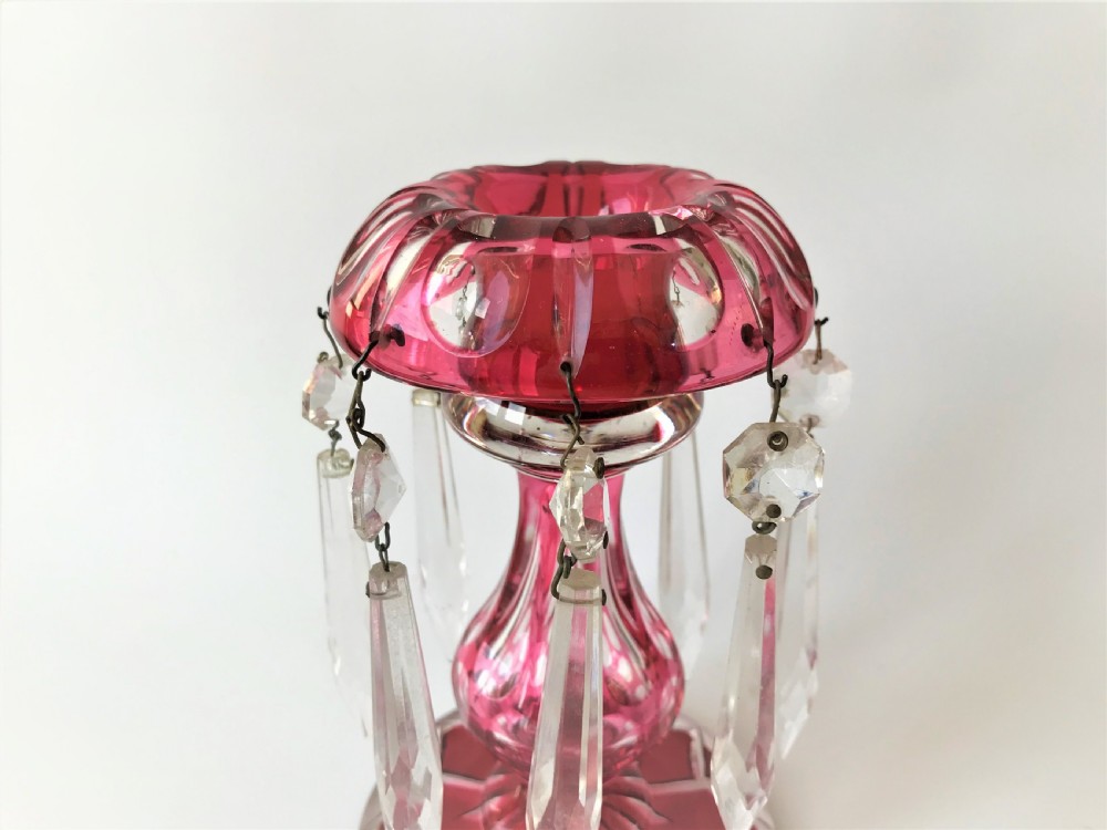 A small Victorian cranberry cut glass lustre View IV
