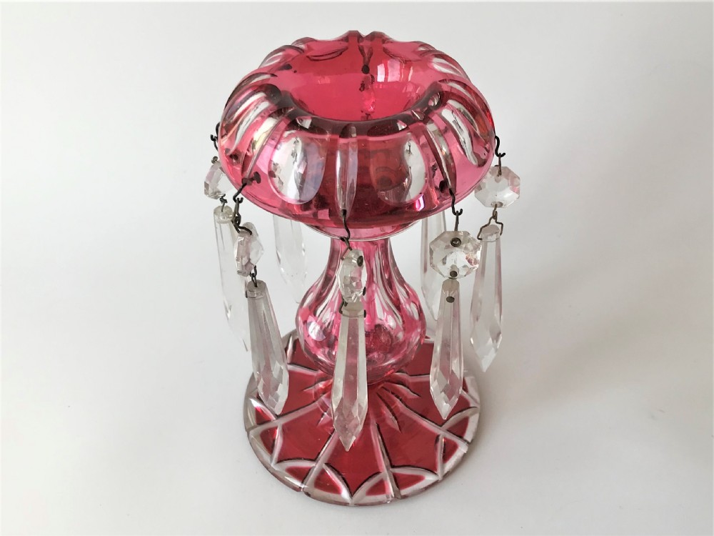 A small Victorian cranberry cut glass lustre View V