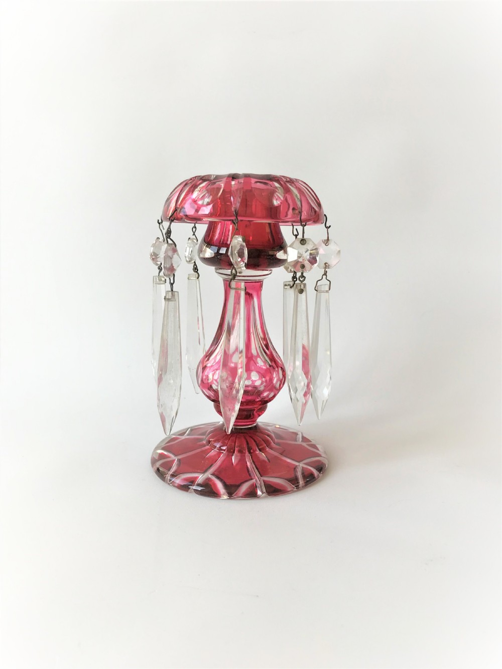 A small Victorian cranberry cut glass lustre View VI