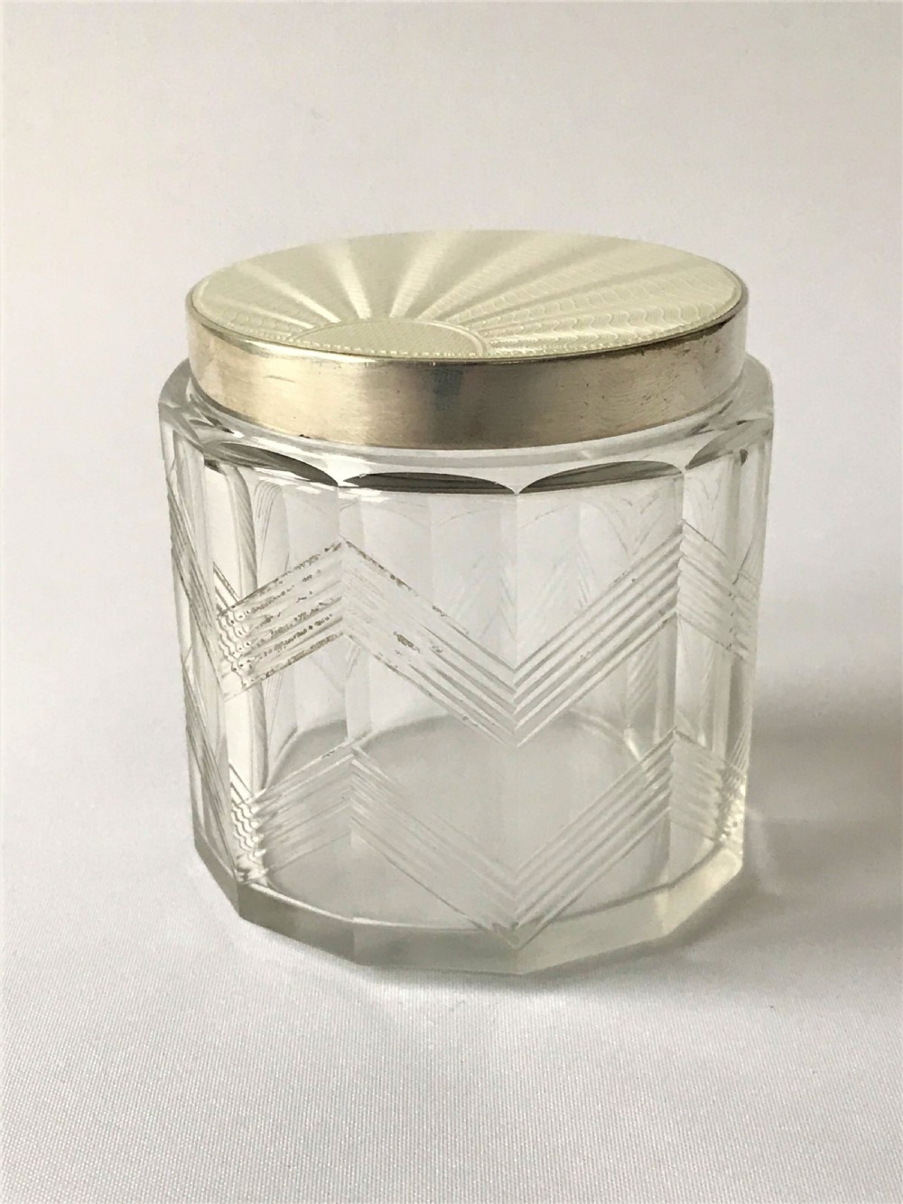 A fabulous Art Deco silver & guilloche enamel vanity jar View III