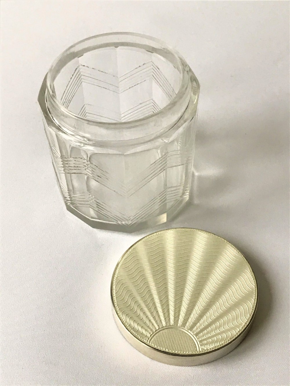 A fabulous Art Deco silver & guilloche enamel vanity jar View IV