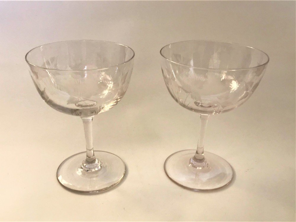 A gorgeous pair of Victorian fern etched champagne bowls