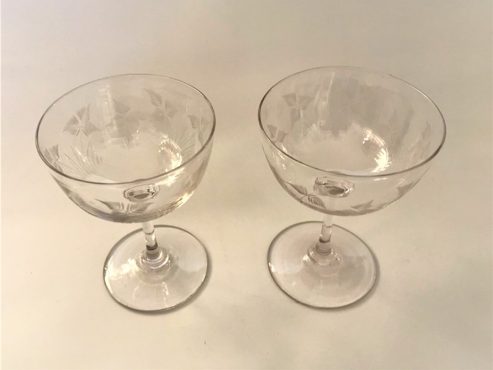 A gorgeous pair of Victorian fern etched champagne bowls View II