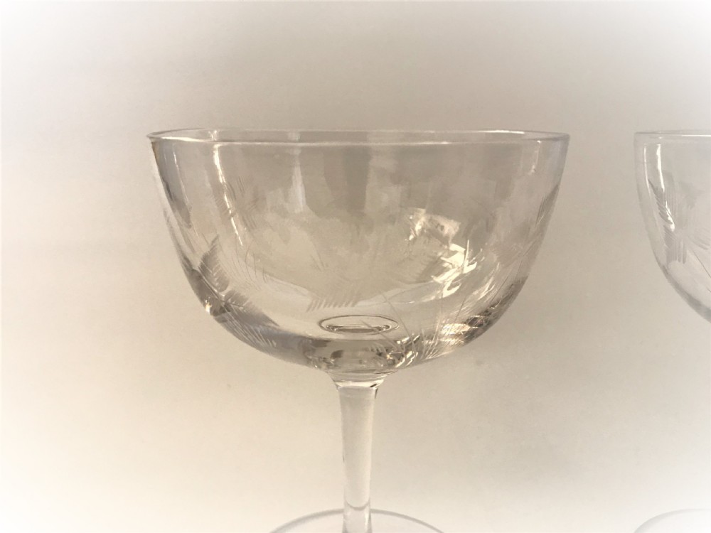 A gorgeous pair of Victorian fern etched champagne bowls View IV