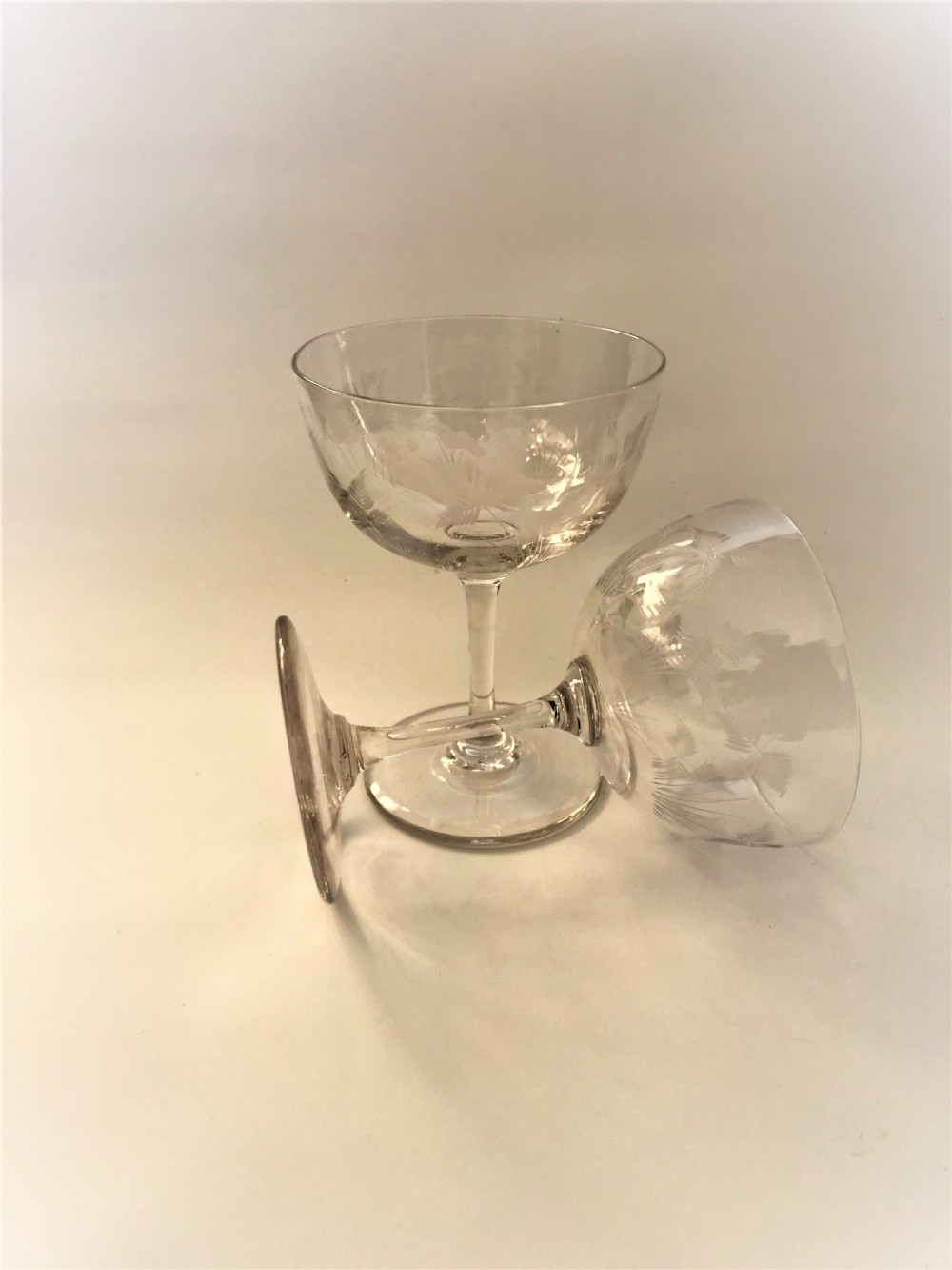 A gorgeous pair of Victorian fern etched champagne bowls View V