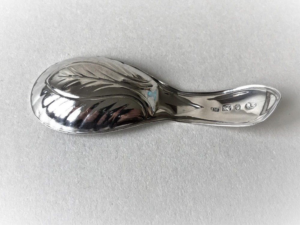 A rare early Sheffield silver leaf shaped caddy spoon View IV