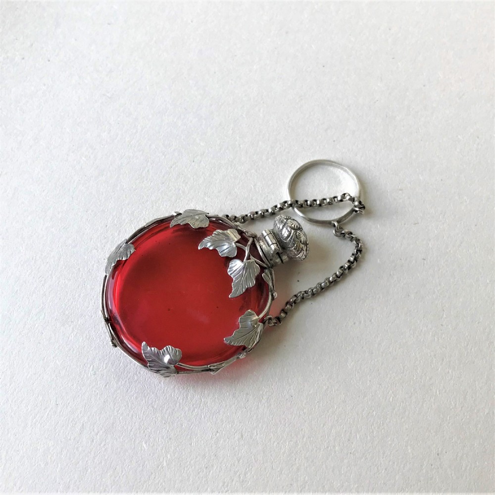 A gorgeous silver & cranberry Victorian scent bottle View III