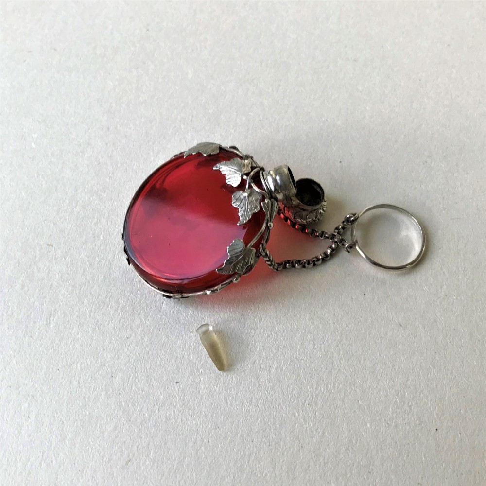 A gorgeous silver & cranberry Victorian scent bottle View IV