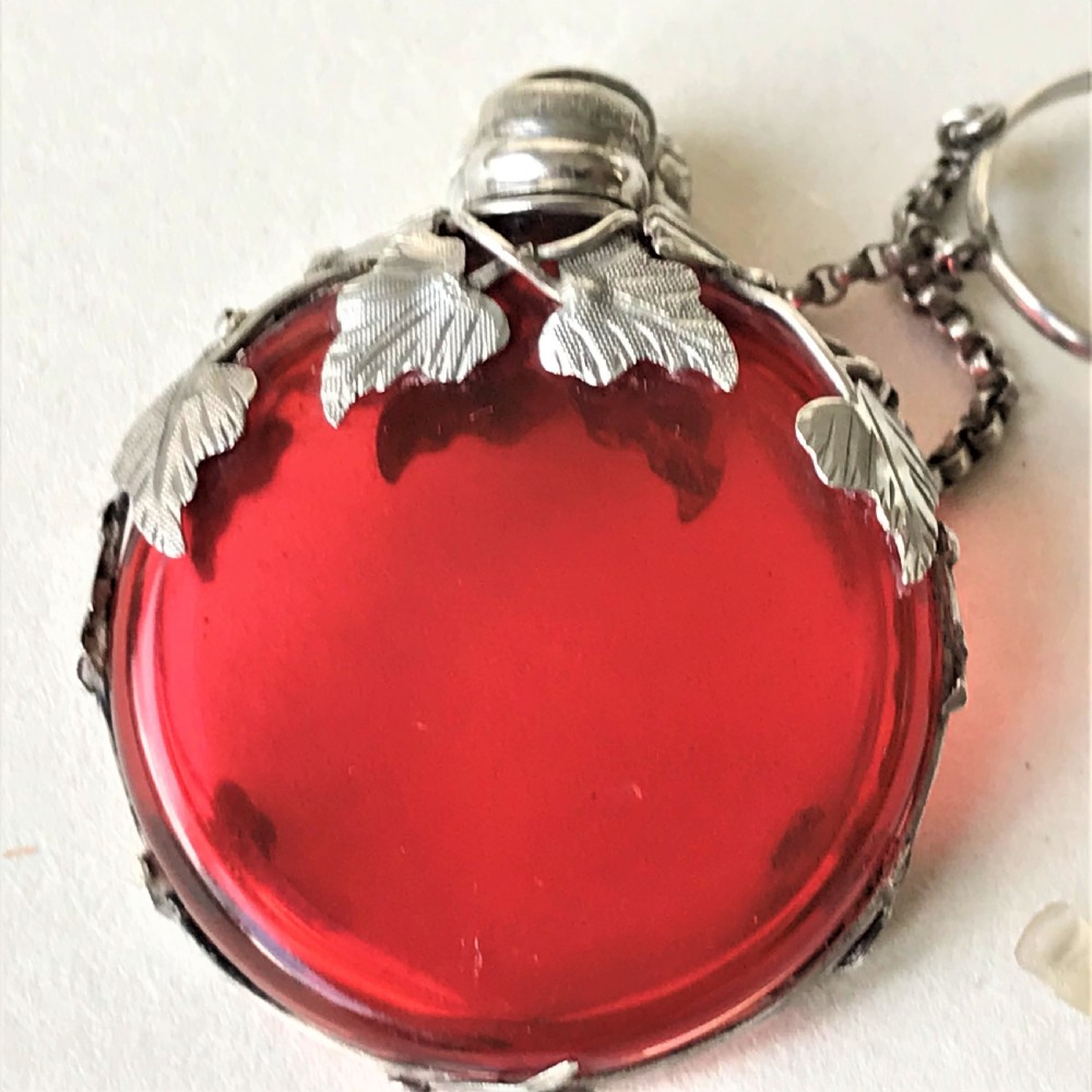 A gorgeous silver & cranberry Victorian scent bottle View V