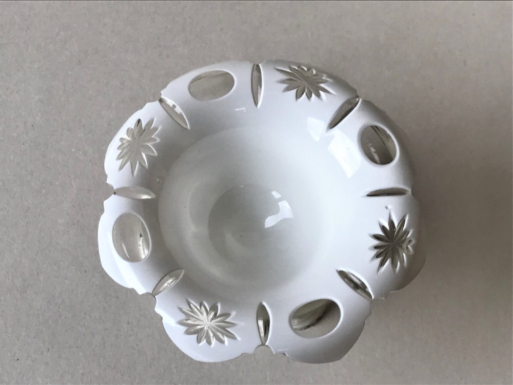 A Bohemian white overlay pedestal condiment dish View VI