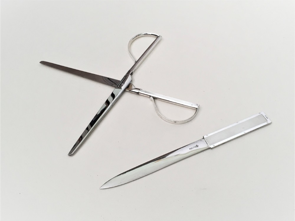A Modernist pair of silver paper scissors & letter opener View X
