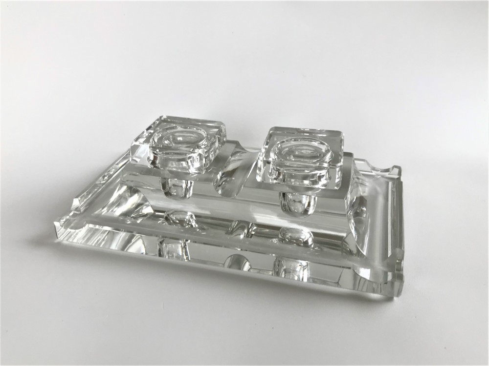 A superb Art Deco cut glass double inkwell
