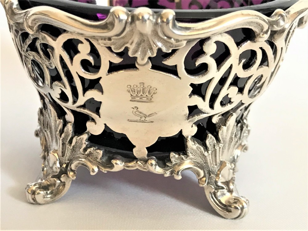 A magnificent pair of silver & amethyst glass condiment tubs View IV