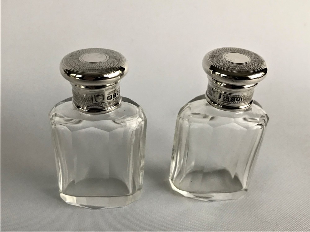 A delightful pair of silver mounted small toilet water bottles View III