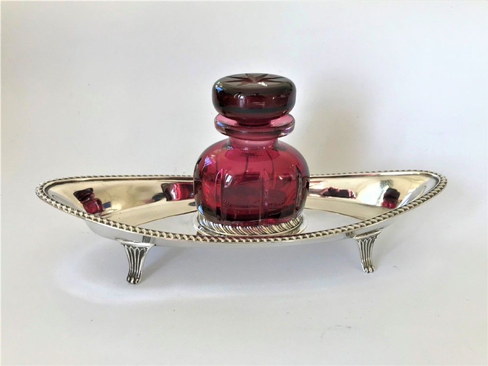 A fabulous Victorian silver & cranberry ink stand View II