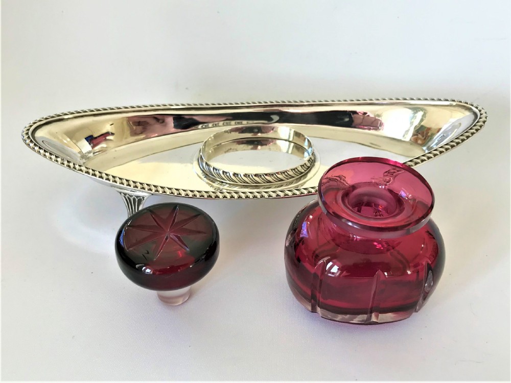 A fabulous Victorian silver & cranberry ink stand View III