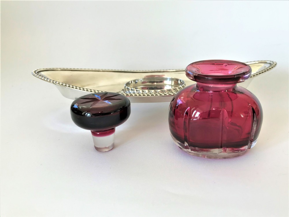 A fabulous Victorian silver & cranberry ink stand View IV