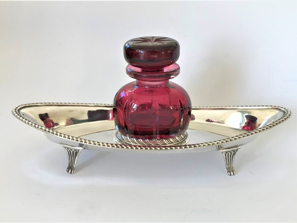 A fabulous Victorian silver & cranberry ink stand View V