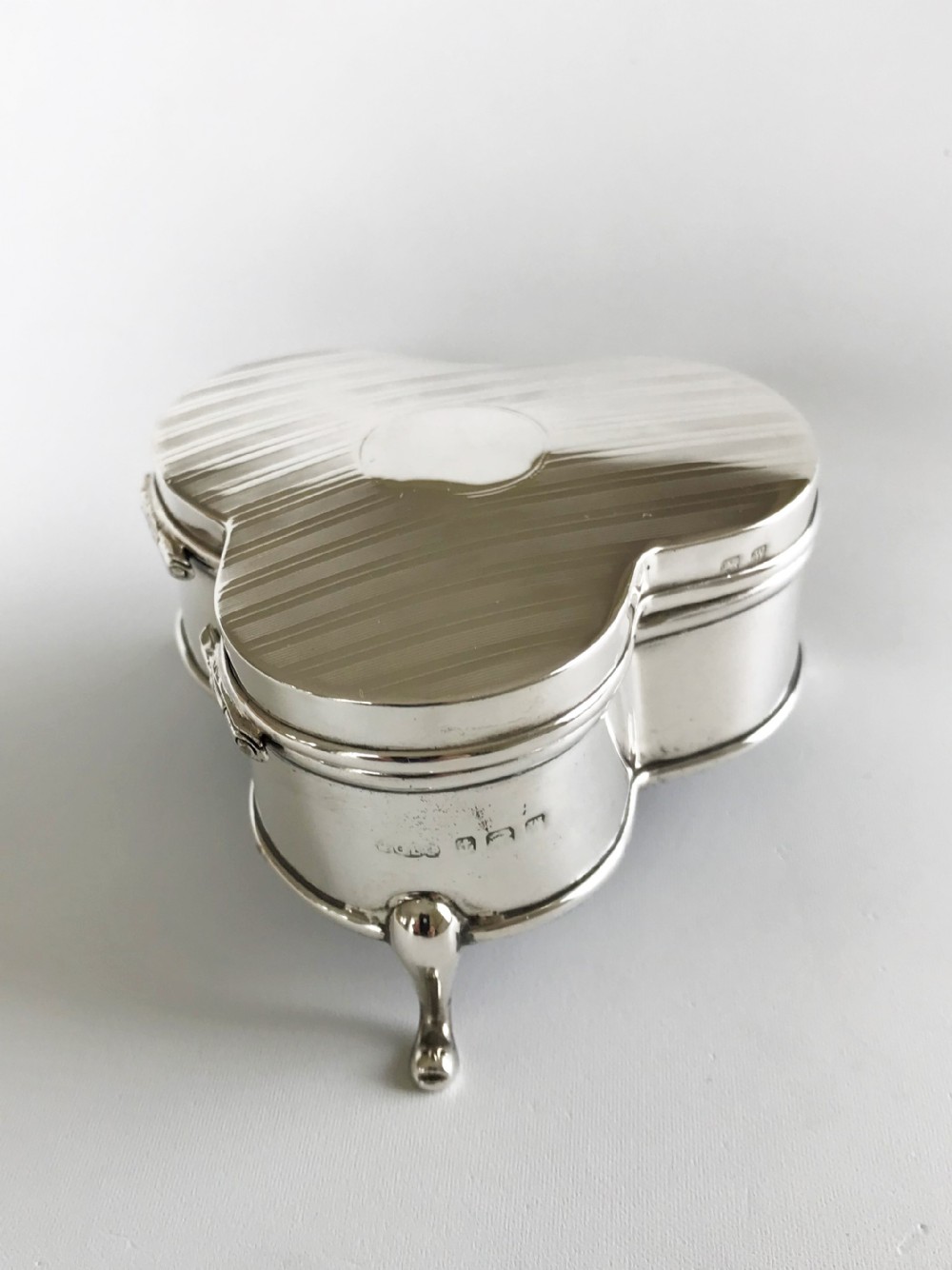A delightful silver trefoil trinket box
