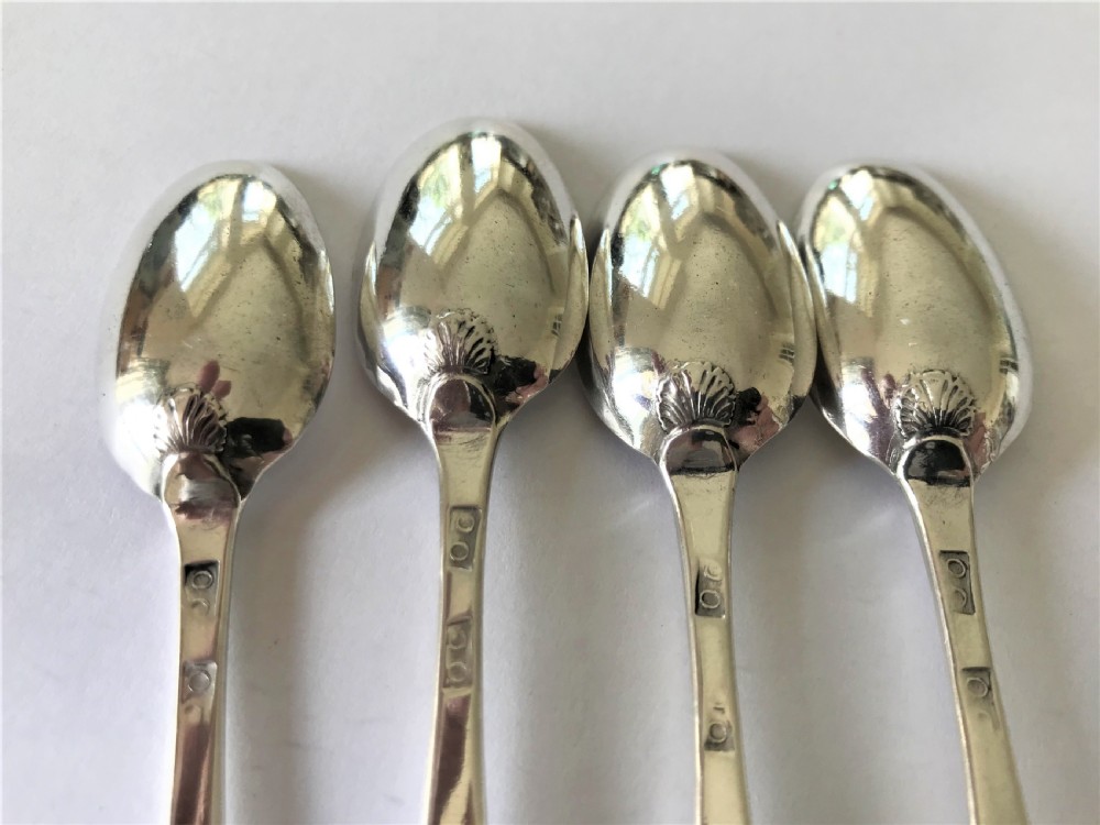 A rare set of 4 Irish 18th Century demi-tasse spoons View III