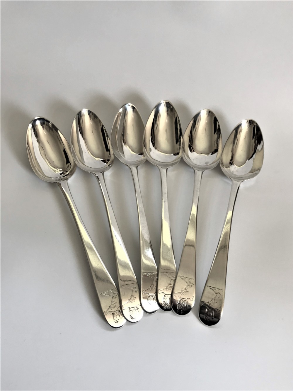 An outstanding set of 6 Irish 18th Century silver serving spoons