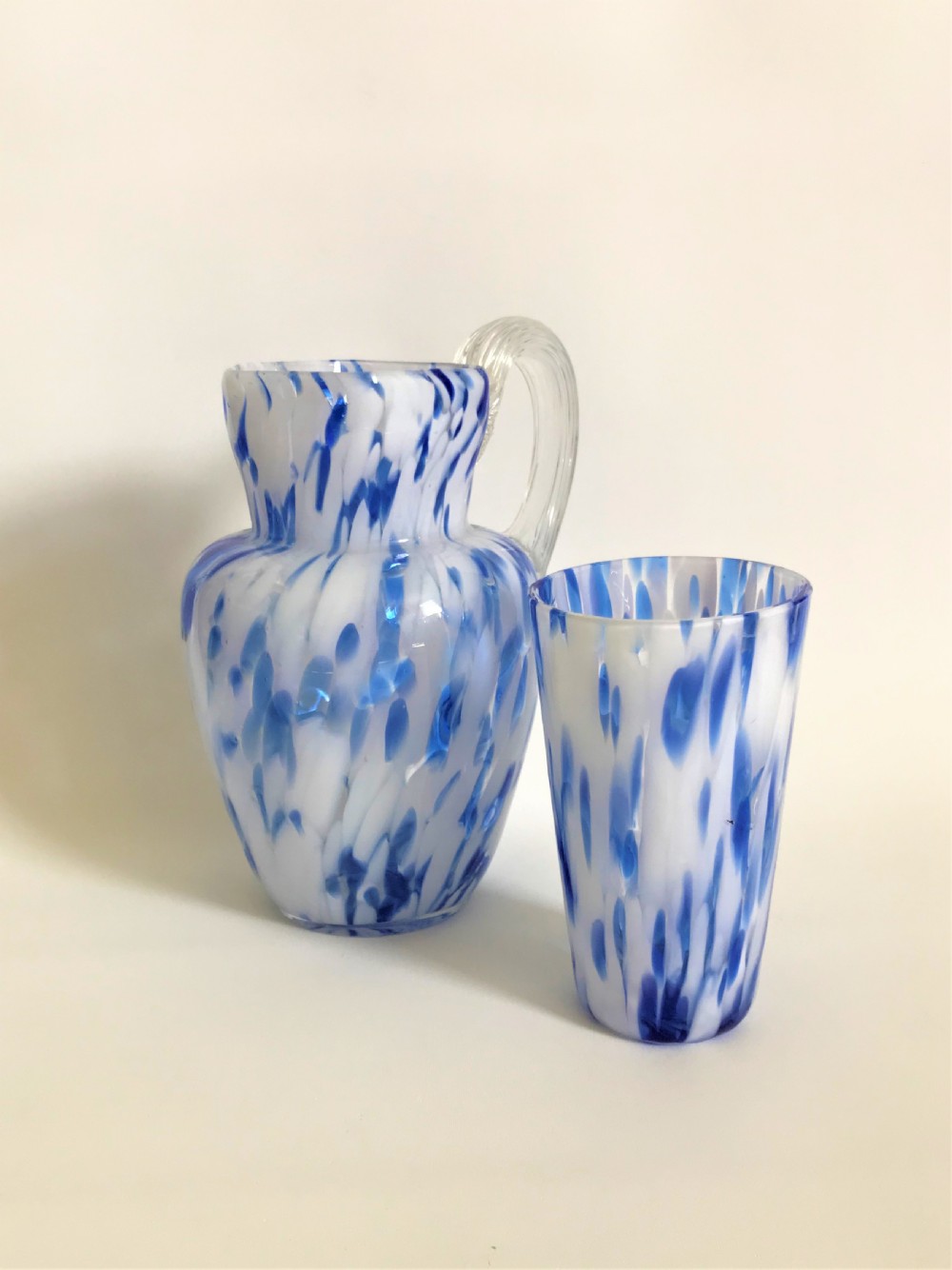 A Victorian blue & white glass bedside set