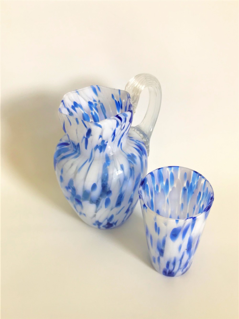 A Victorian blue & white glass bedside set View II