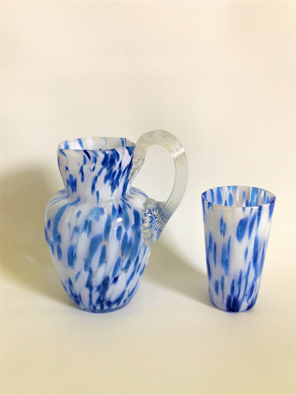 A Victorian blue & white glass bedside set View III