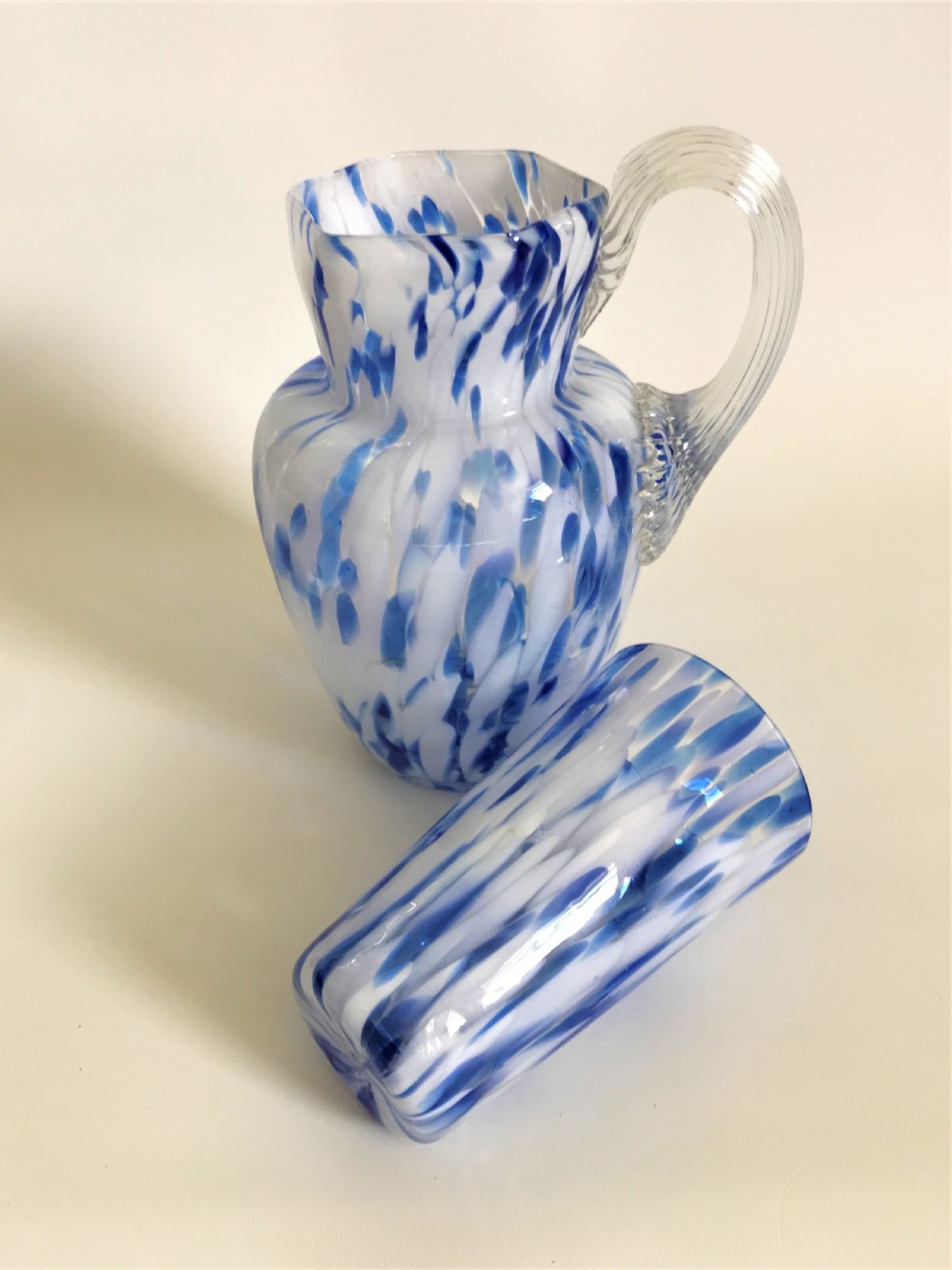 A Victorian blue & white glass bedside set View V
