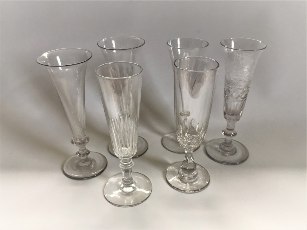 A 19th Century harlequin set of cut champagne flutes