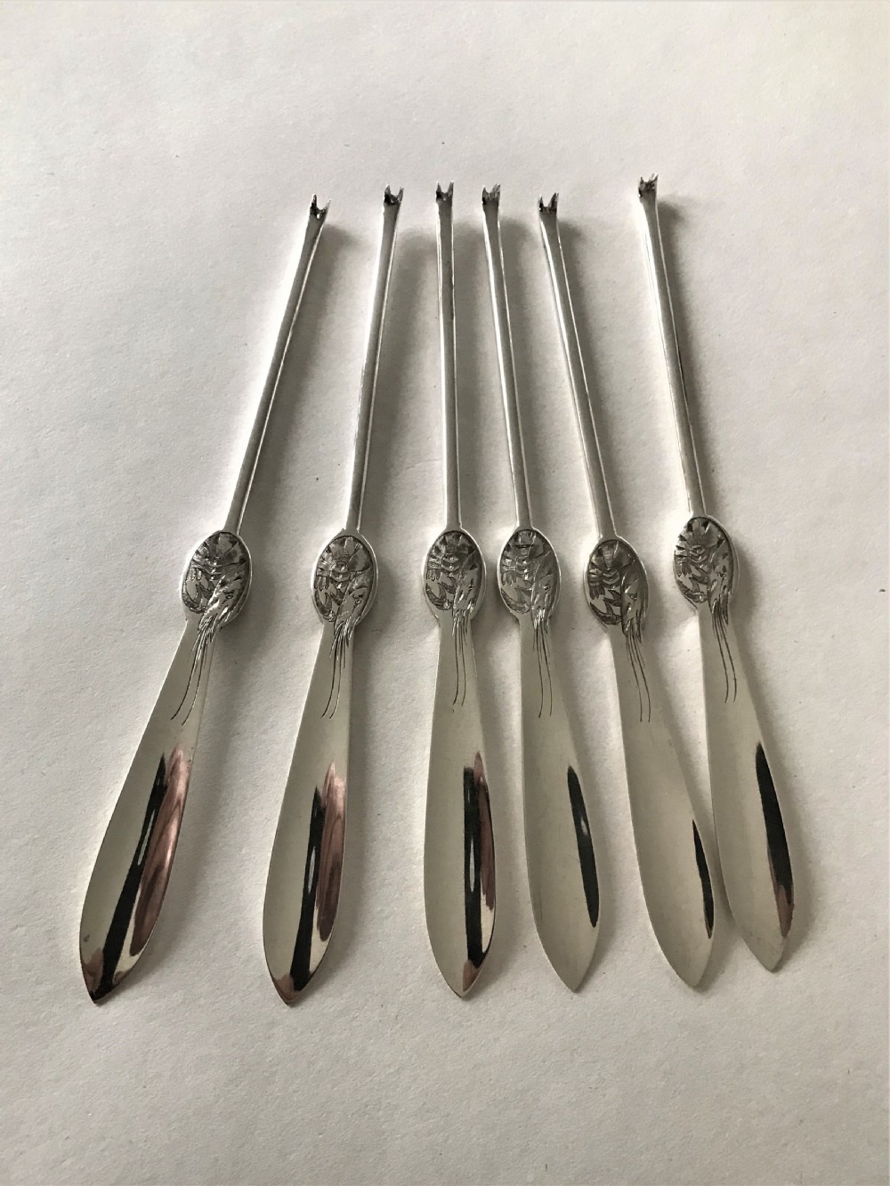 A Rare Set Of Six Hallmarked Silver Lobster Picks View II