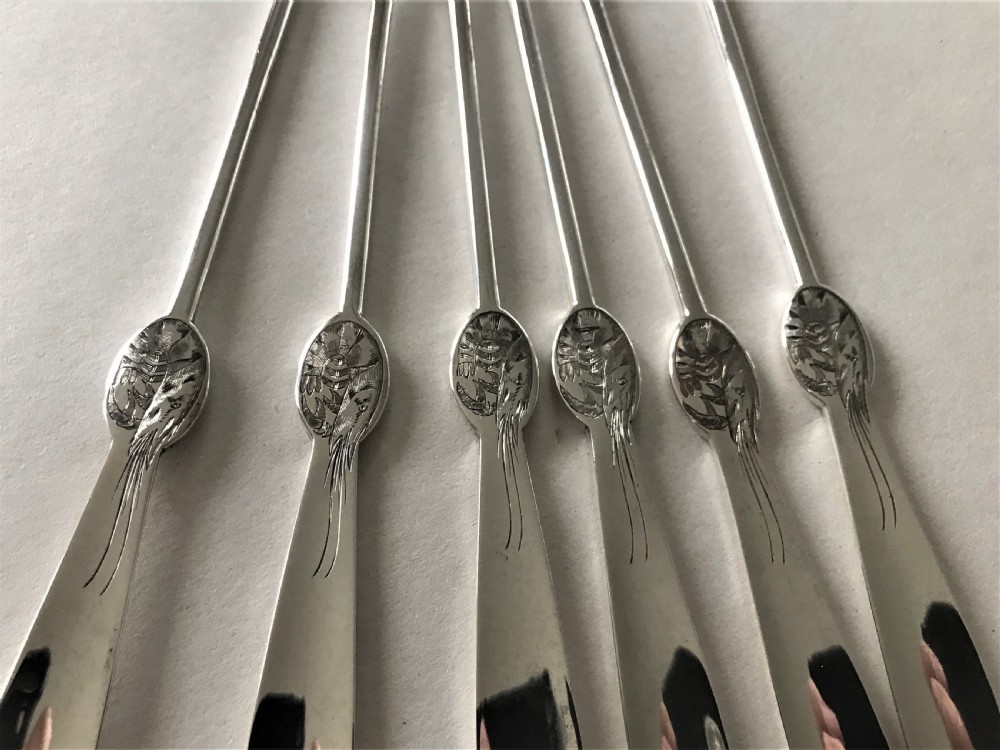 A Rare Set Of Six Hallmarked Silver Lobster Picks View III