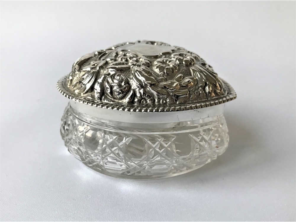 A Victorian Chester Silver & Glass Heart Trinket Pot View IV