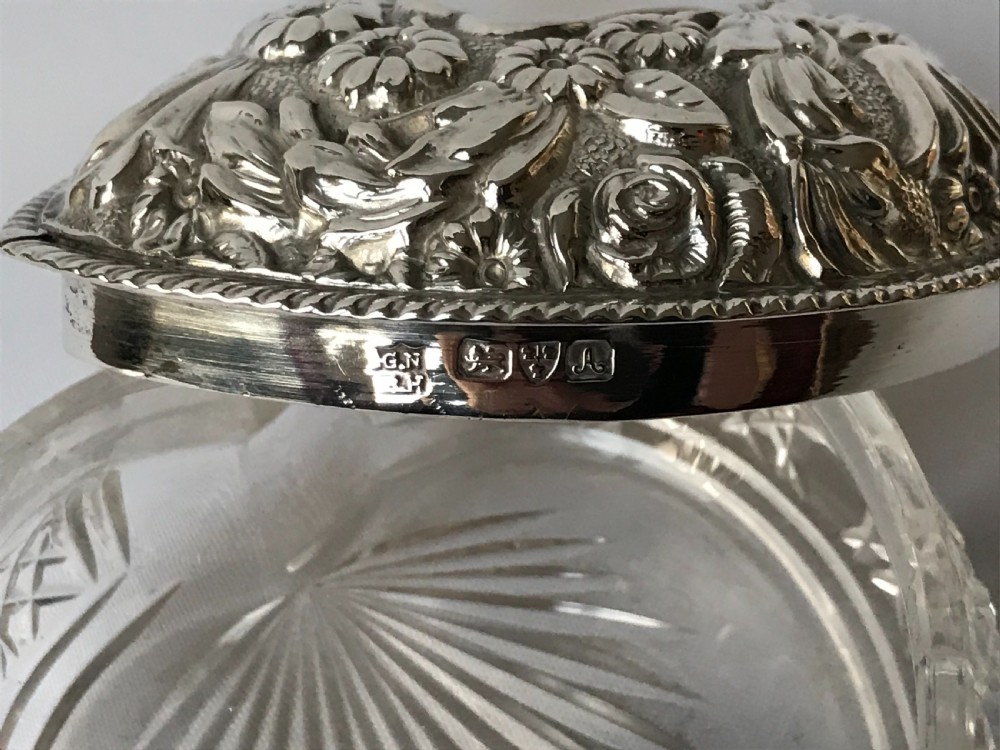 A Victorian Chester Silver & Glass Heart Trinket Pot View VIII
