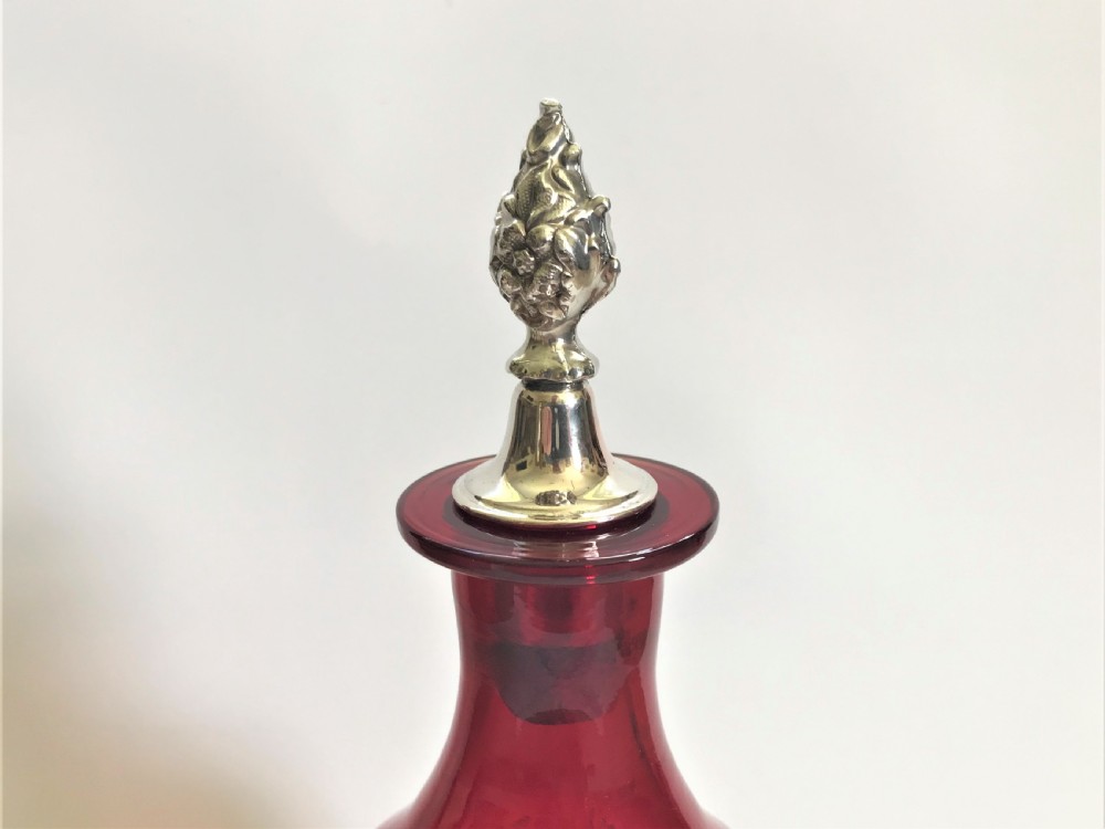 A lovely Ruby glass and silver plate wine bottle View IV