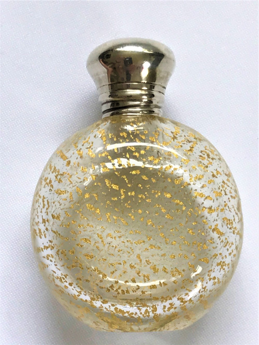 A gorgeous silver mounted gold leaf flecked scent bottle View II