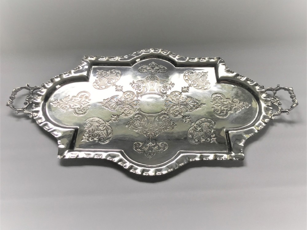 An elegant Edwardian silver plated drinks tray View II