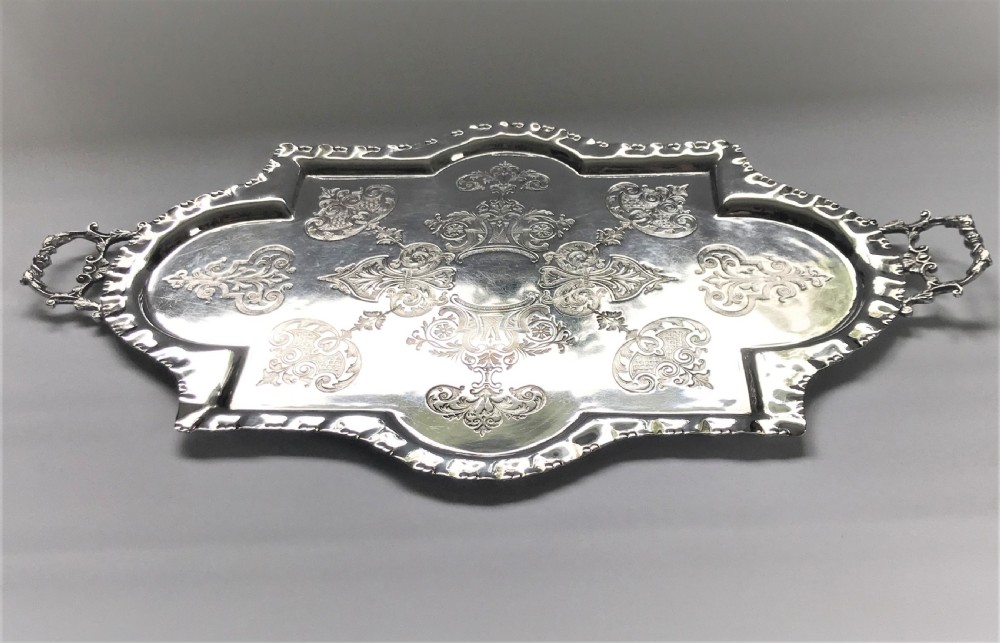 An elegant Edwardian silver plated drinks tray View III