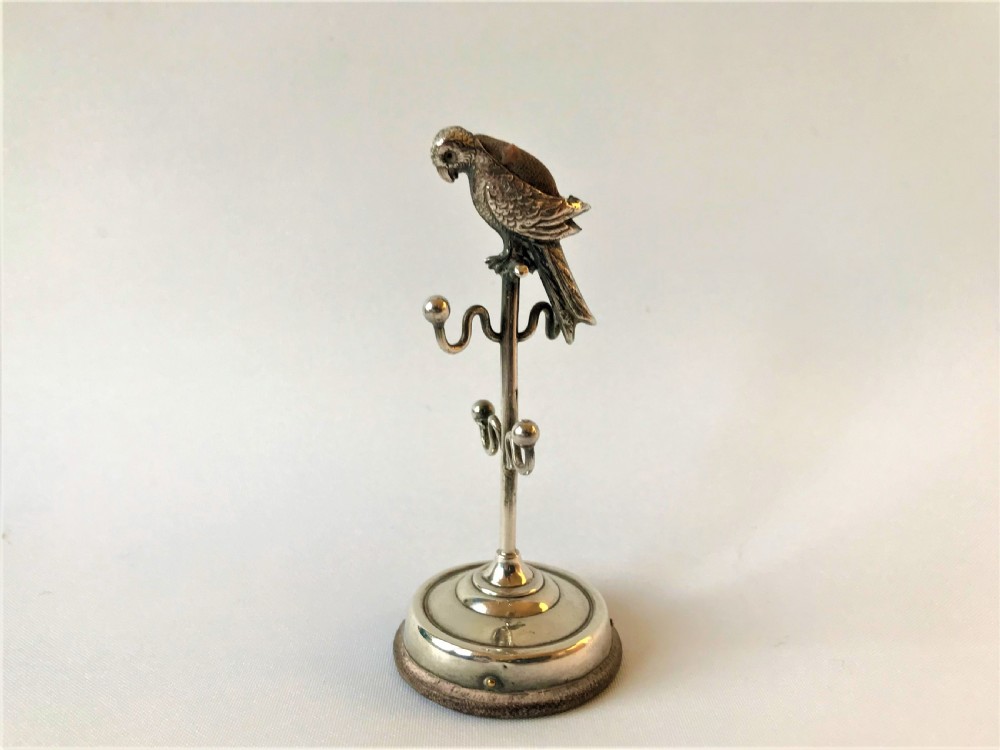 An Extremely Rare Silver Parrot Pin Cushion/ring Tree View II