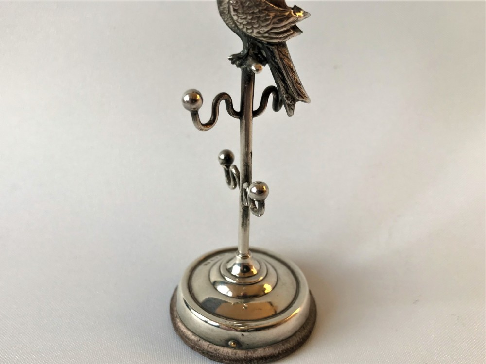 An Extremely Rare Silver Parrot Pin Cushion/ring Tree View III