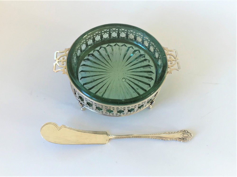 A gorgeous silver butter dish and knife View III