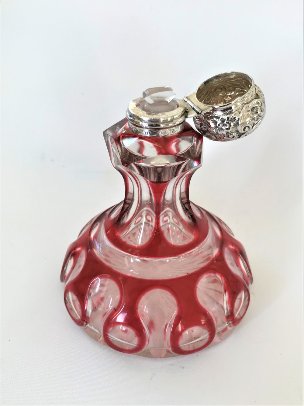 A Gorgeous Silver & Glass Bohemian Cologne Bottle View V