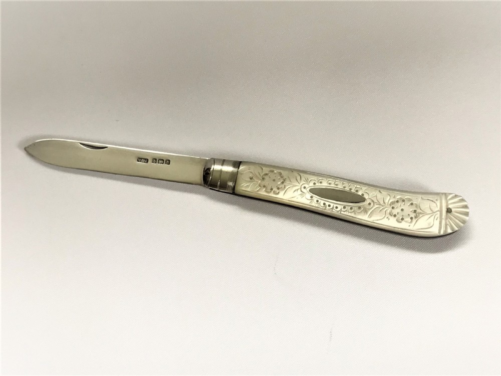 A gorgeous Edwardian silver & mother-of-pearl fruit knife