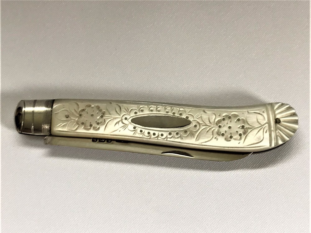 A gorgeous Edwardian silver & mother-of-pearl fruit knife View VI