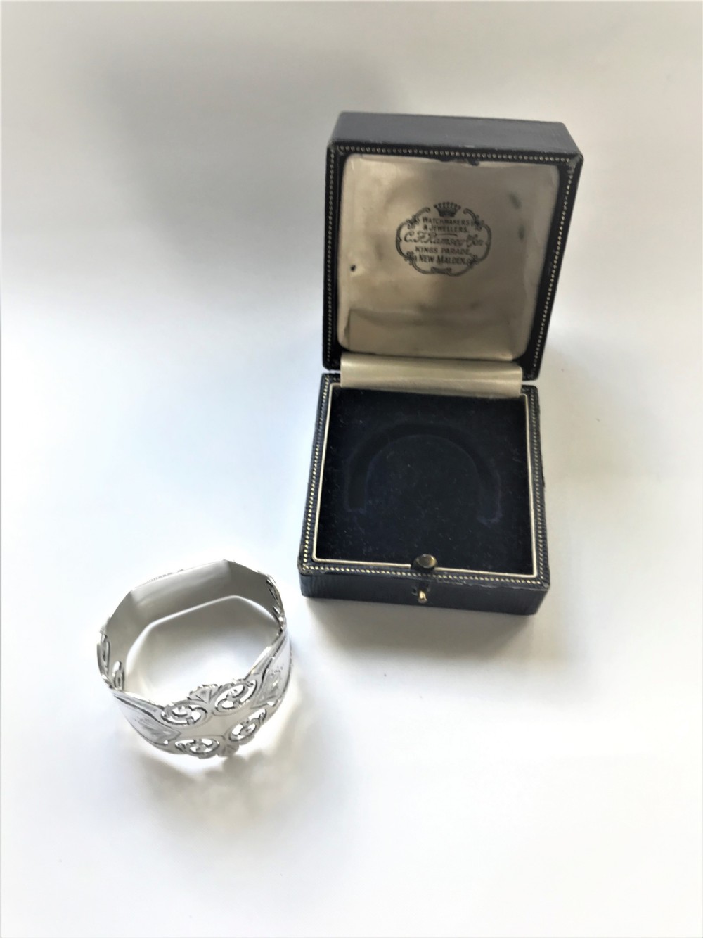 A fabulous Edwardian boxed silver napkin ring View IV