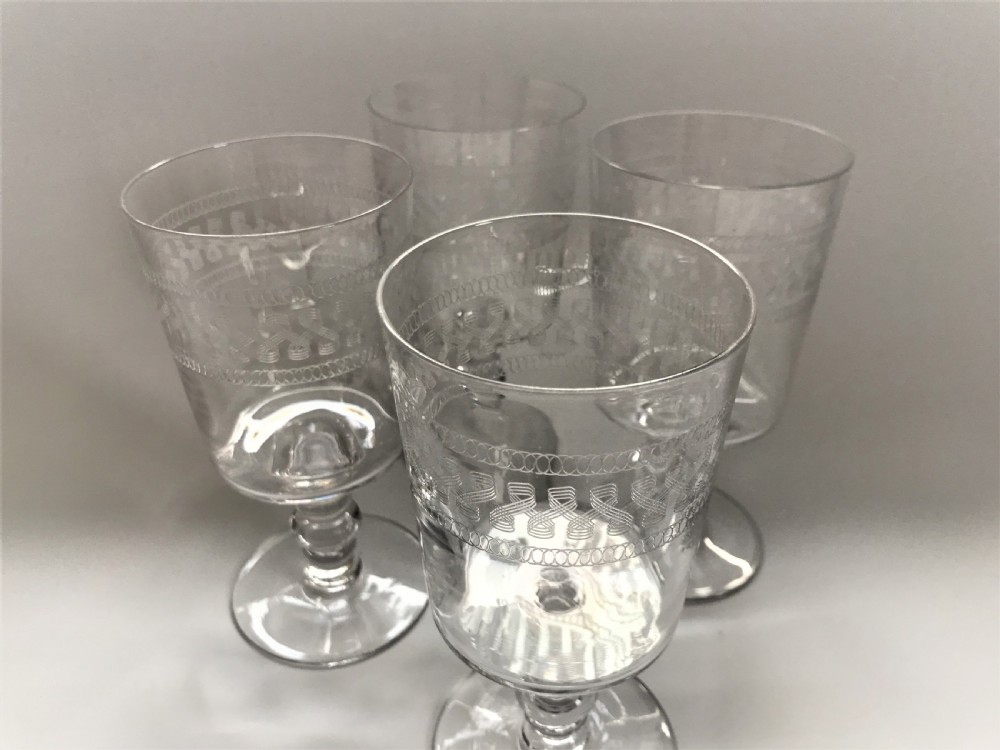 A good set of 4 etched wine goblets View II