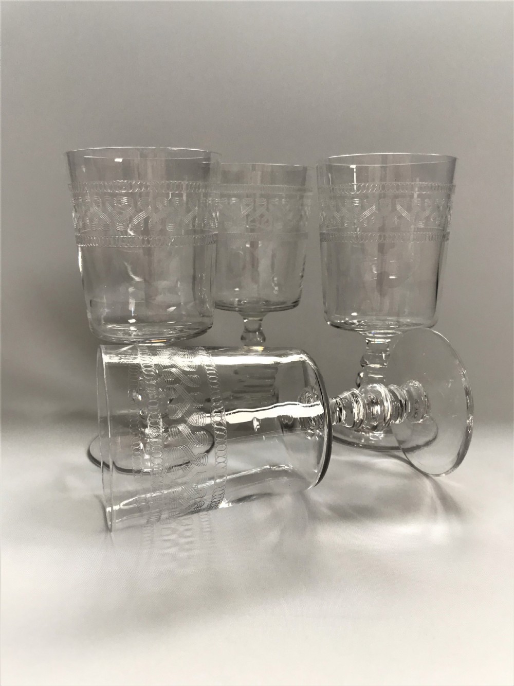 A good set of 4 etched wine goblets View V