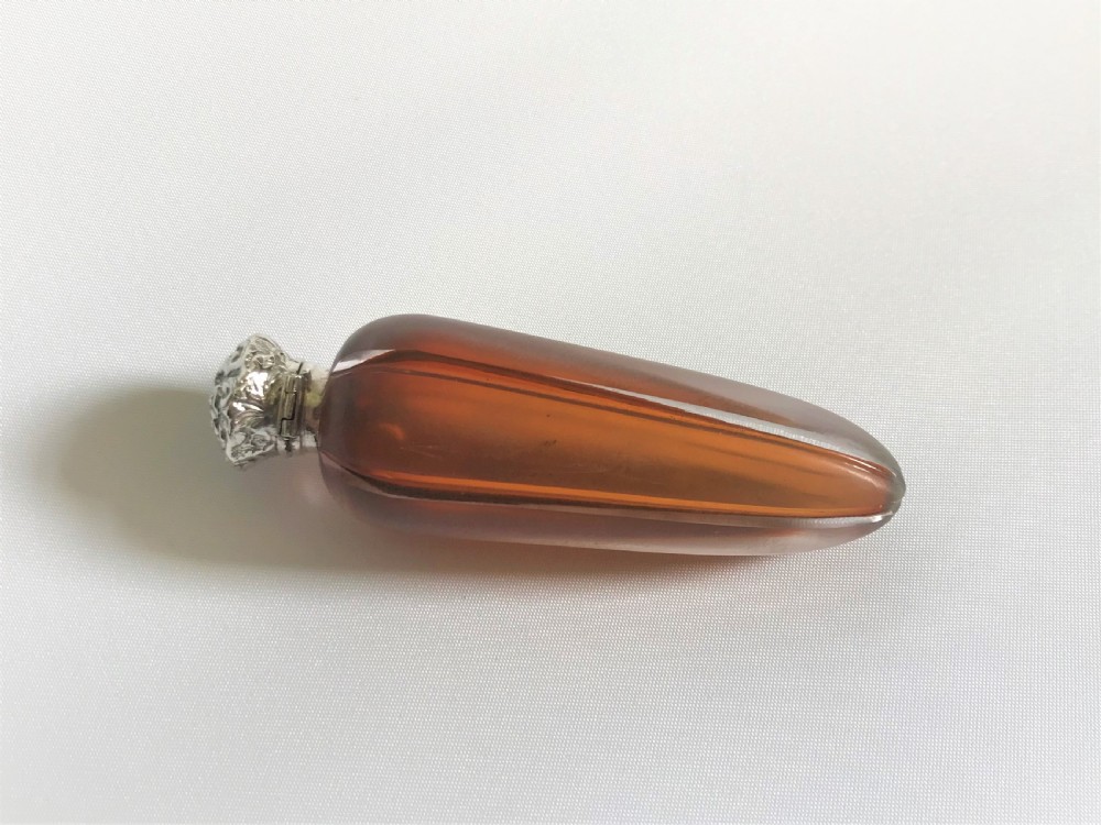 A Victorian silver mounted satin glass amber scent flask