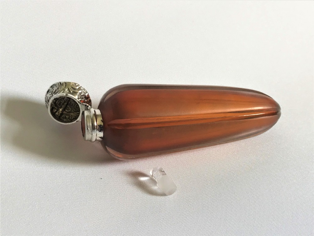 A Victorian silver mounted satin glass amber scent flask View VI