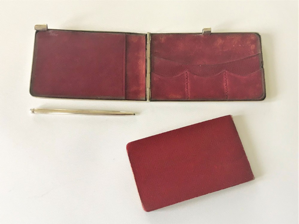A Stylish Edwardian Silver Notebook, Pencil & Wallet View VI